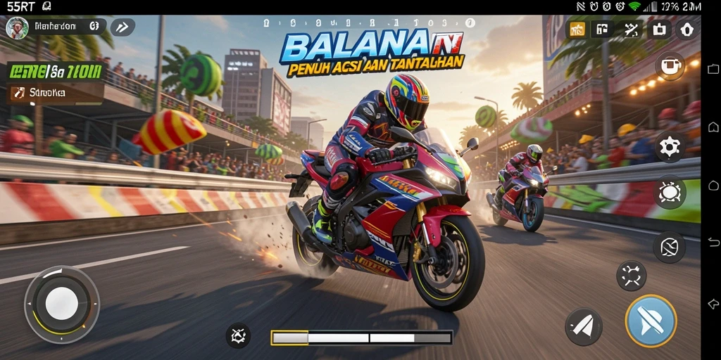 Tampilan gameplay seru di lintasan balap motor 55RT.