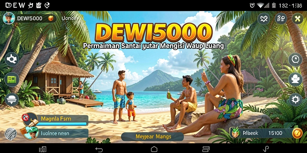 Tampilan gameplay DEWI5000 yang ceria dan penuh warna.