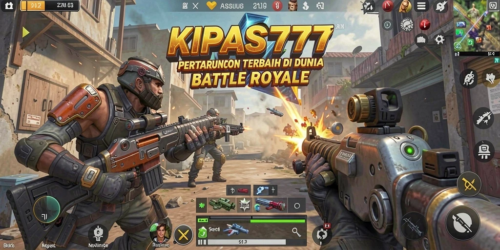 Gameplay KIPAS777 menampilkan pertarungan seru di arena Battle Royale.
