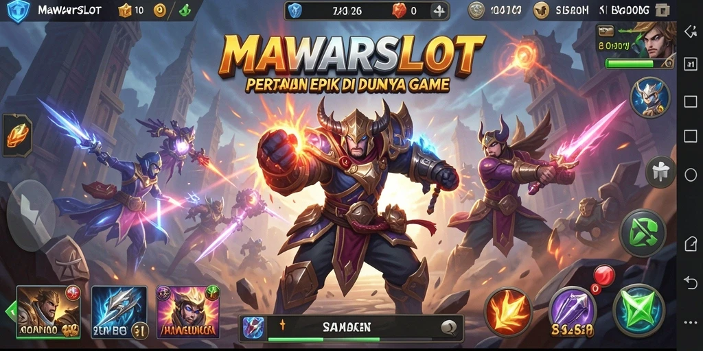 Screenshot gameplay MAWARSLOT menampilkan pertarungan seru dan karakter yang kuat.