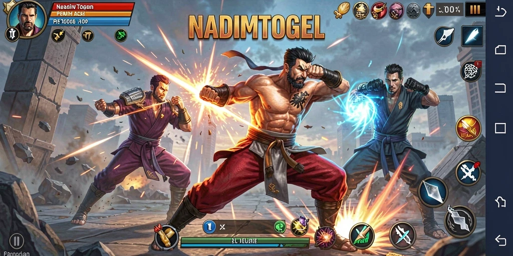 Tampilan seru dari gameplay pertarungan NADIMTOGEL.