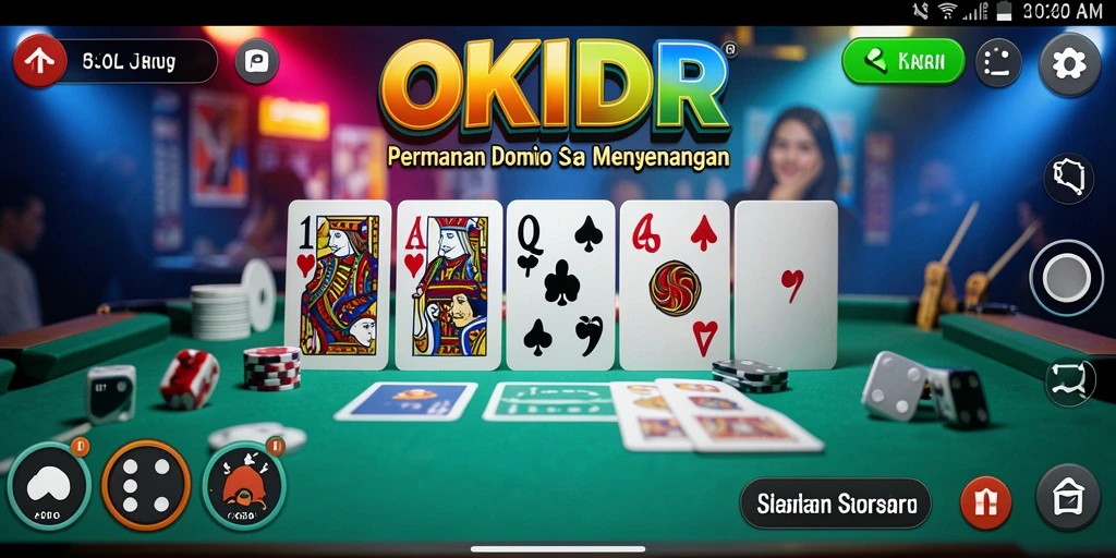 Tampilan menarik dari gameplay seru OKIDR yang menggambarkan permainan Domino.