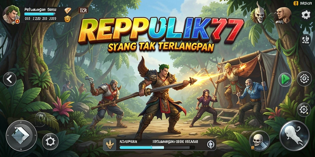 Tangkapan layar gameplay REPUBLIK77 yang menunjukkan aksi petualangan yang seru.