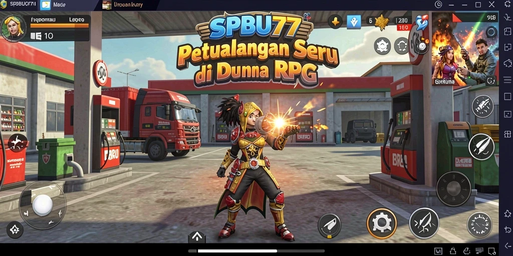 Tampilan gameplay seru di SPBU77 yang menampilkan pertarungan RPG.